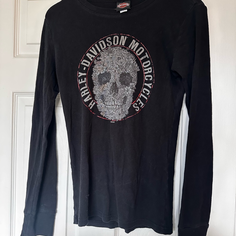 Harley-Davidson Womens Black Long Sleeve Skull Tee